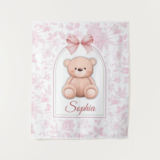 Sophia | Benutzerdefiniertes rosa Teddy-Bär-Kinder Wandteppich (Vorderseite)