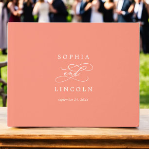 SOPHIA Bright Coral Summer Monogram Wedding Gästebuch