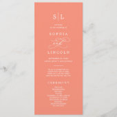 SOPHIA Bright Coral Summer Monogram Wedding Programm (Vorderseite)