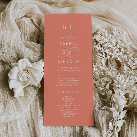 SOPHIA Bright Coral Summer Monogram Wedding Programm