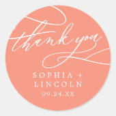 SOPHIA Bright Coral Wedding Danke Sticker (Vorderseite)