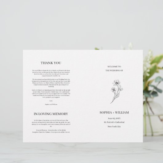 Sophia Elegant Typografy Folded Wedding Program (Stehend Vorderseite)