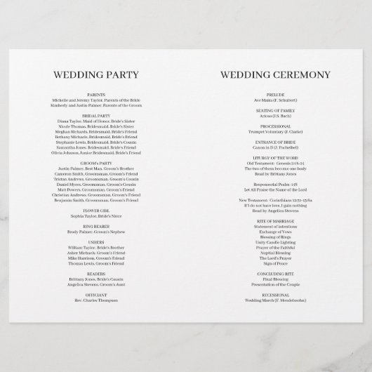 Sophia Elegant Typografy Folded Wedding Program (Rückseite)