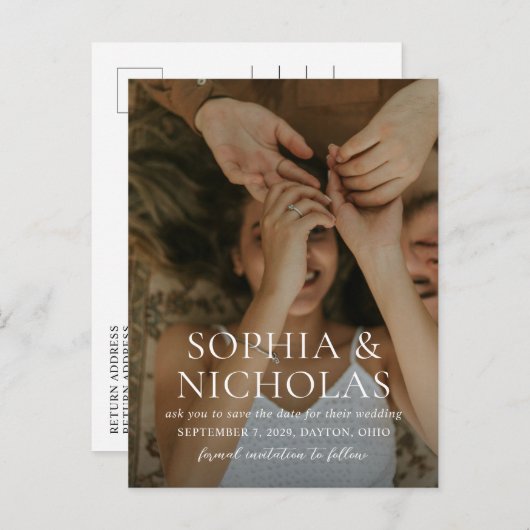 Sophia Foto Moderne Hochzeit retten das Datum Ankündigungspostkarte (Vorne/Hinten)