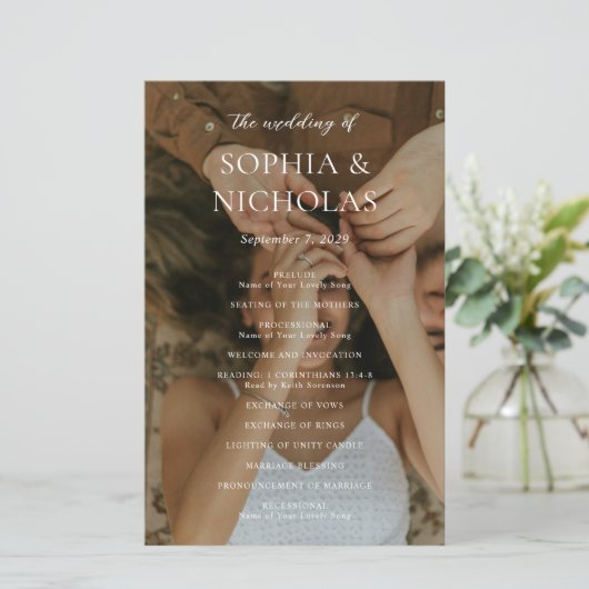 Sophia Foto Modernes Hochzeitsprogramm (Stehend Vorderseite)