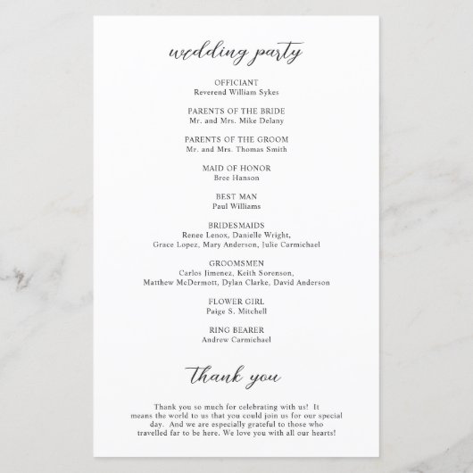 Sophia Foto Modernes Hochzeitsprogramm (Rückseite)