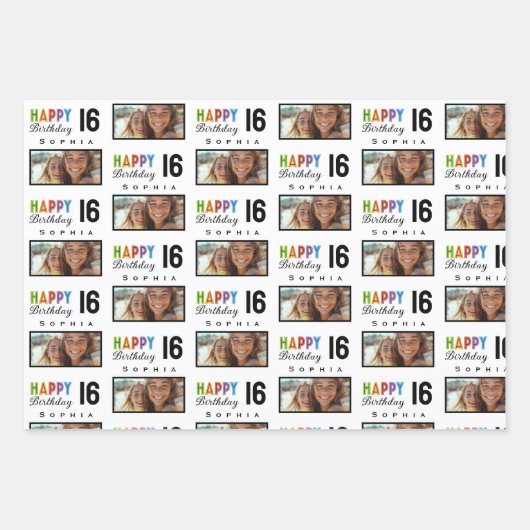Sophia Individuelle Name Age 16 Birthday Wrapping Geschenkpapier Set (Vorderseite)