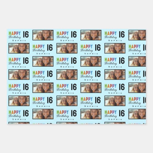 Sophia Individuelle Name Age 16 Birthday Wrapping Geschenkpapier Set (Vorderseite 3)