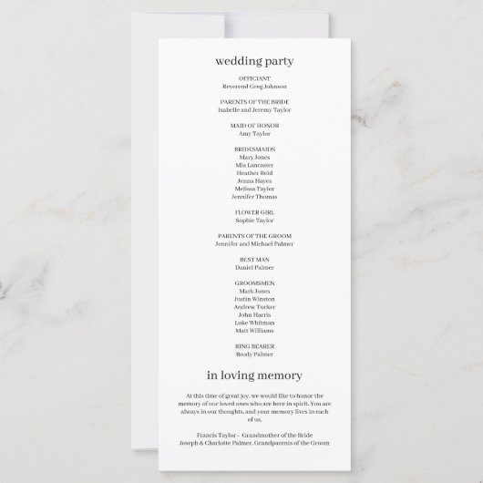 Sophia Minimalistische Hochzeit in Schwarz und Wei (Rückseite)