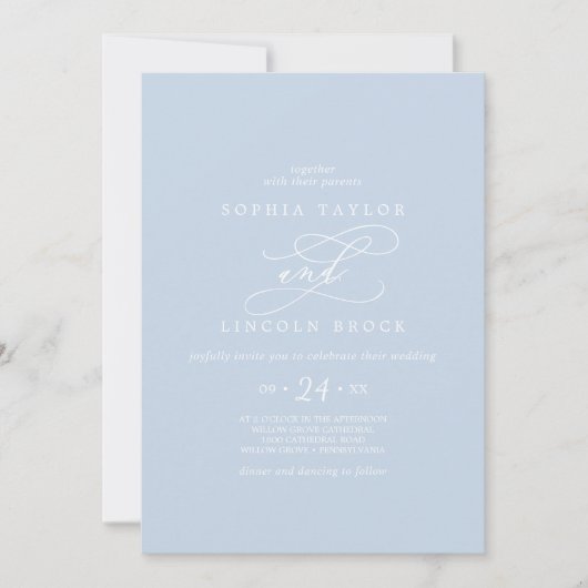 SOPHIA Modern Baby Blue in einer Hochzeit Einladung (Vorderseite)