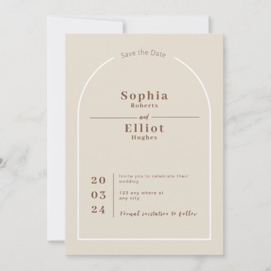 SOPHIA Modern Wüste Boho Arch Save the Date Karte (Vorderseite)