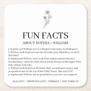 Sophia Moderne Hochzeitsempfangs-Fun-Facts Rechteckiger Pappuntersetzer