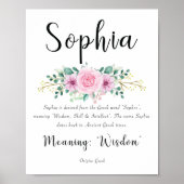 Sophia-Name bedeutet Print mit rosa Blume 8x10 Poster (Vorne)