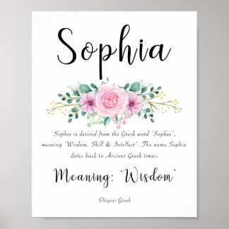 Sophia-Name bedeutet Print mit rosa Blume 8x10 Poster