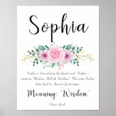 Sophia Name bedeutet Print mit rosa Blume Poster (Vorne)