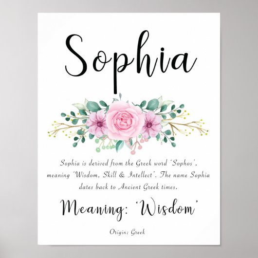Sophia Name bedeutet Print mit rosa Blume Poster (Vorne)