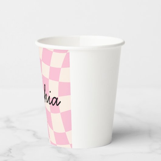 Sophia Name Custom Mug Cup Party Pink Check Grid Pappbecher (Links)