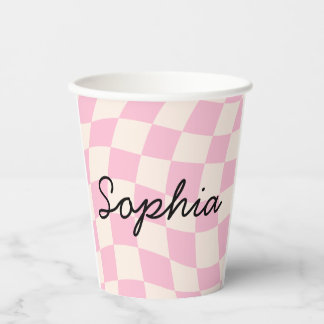 Sophia Name Custom Mug Cup Party Pink Check Grid Pappbecher
