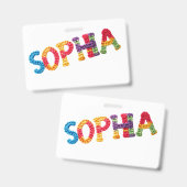 Sophia Name in lebendigem Häkelmuster Ausweis (Vorder- & Rückseite)