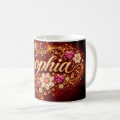Sophia Name Pink Hearts Gold Script Romantic Gift Kaffeetasse (VorderseiteRechts)