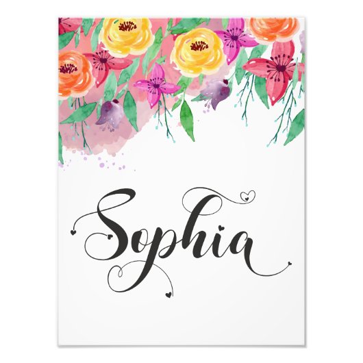 Sophia name sign Sophia floral Calligraphy Baby Fotodruck (Vorne)