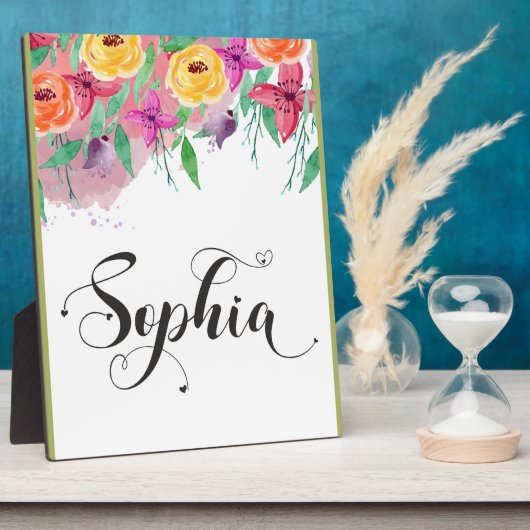Sophia name sign Sophia floral Calligraphy Baby Fotoplatte (Seite)