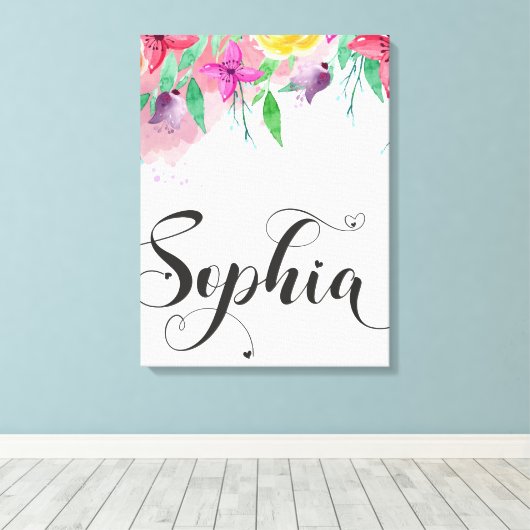 Sophia name sign Sophia floral Calligraphy Baby Leinwanddruck (Insitu (Holzboden))