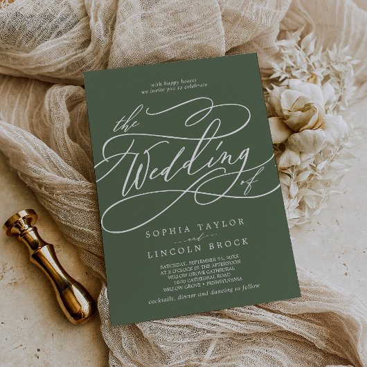 SOPHIA Olive Green Rustic Simple Modern Wedding Einladung