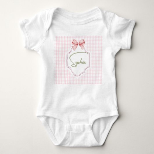 Sophia Personalisiert Pink Bow & Gingham Print Baby Strampler (Vorderseite)