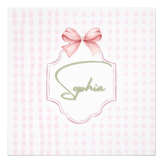 Sophia Personalisiert Pink Bow & Gingham Print Fotodruck (Vorne)