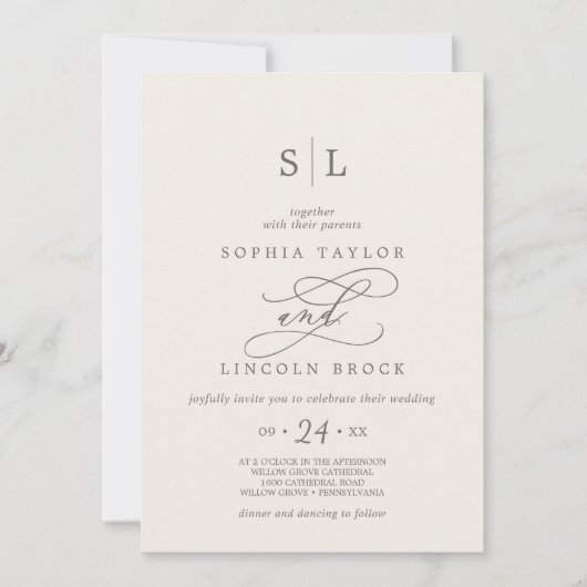 SOPHIA QR Code Chic Beige Cream Alles in einer Hoc Einladung (Vorderseite)