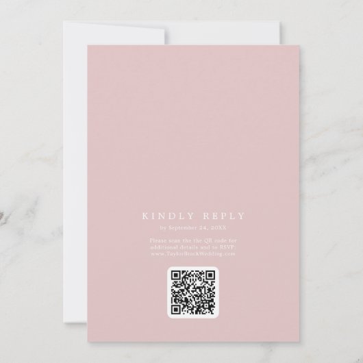 SOPHIA QR Code Chic Blush Pink in einer Hochzeit Einladung (Rückseite)