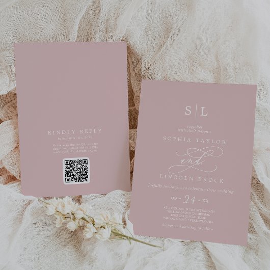 SOPHIA QR Code Chic Blush Pink in einer Hochzeit Einladung