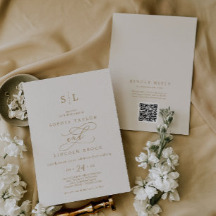 SOPHIA QR Code Gold Cream Chic Alles in einer Hoch Einladung