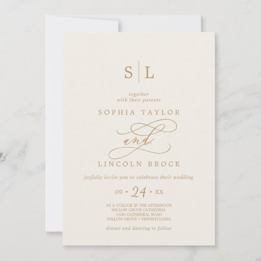 SOPHIA QR Code Gold Cream Chic Alles in einer Hoch Einladung (Vorderseite)