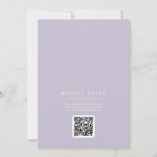 SOPHIA QR Code Lavender Lila in einer Hochzeit Einladung (Rückseite)