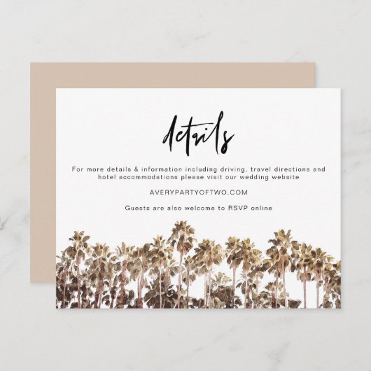 SOPHIA | Tropical Beach Palm Tree Details Card Einladung (Vorne/Hinten)