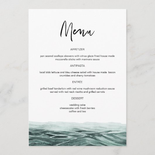 SOPHIA Tropical Beach Palm Tree Hochzeitsessen Män Menükarte (Vorderseite)