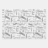 Sophia Typografie Schwarz-weiß Geschenkpapier Set (Vorderseite 3)