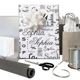 Sophia Typografie Schwarz-weiß Geschenkpapier Set