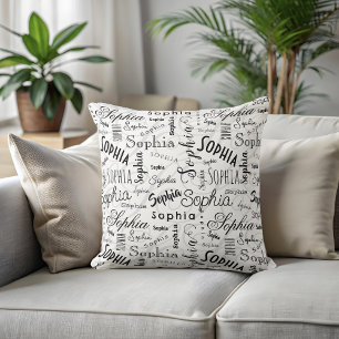 Sophia Typografie Schwarz-weiß Kissen