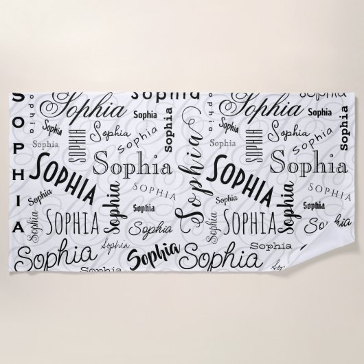 Sophia Typography Black White Strandtuch (Vorderseite)