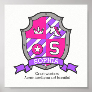 Sophia unicorns Mädchenname bedeutet Rittermädchen Poster