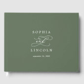 SOPHIA Woodland Olive Green Monogram Wedding Gästebuch (Vorderseite)