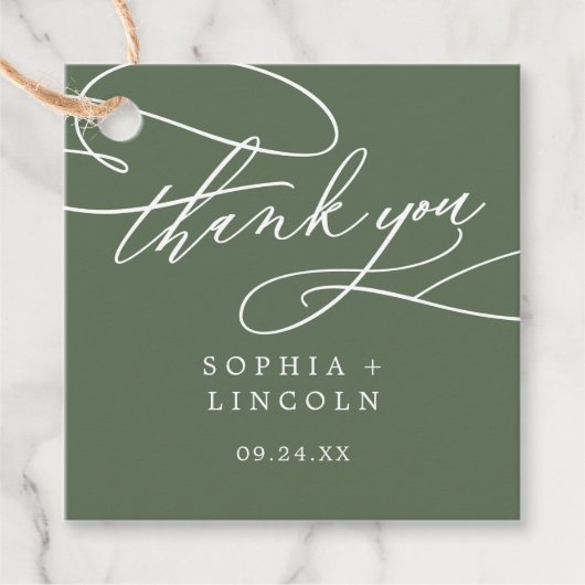 SOPHIA Woodland Olive Green Wedding Vielen Dank Geschenkanhänger (Vorderseite)