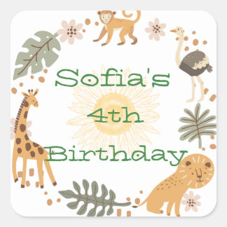 Sophias Dschungeltierisches Party Quadratischer Aufkleber