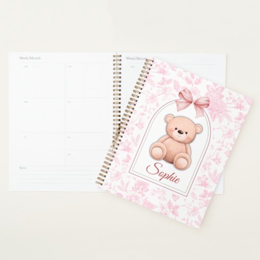 Sophie | Benutzerdefiniertes rosa Teddy-Bär-Kinder Planer (Anzeige)