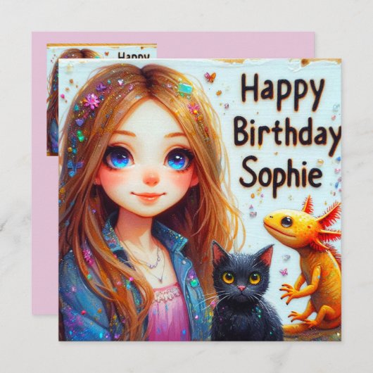 SOPHIE ~ Happy Birthday ~ AXOLOTL UND CAT ~ (Vorne/Hinten)
