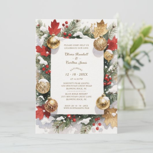 Sophistated Colorful Christmas Botanical & Floral Einladung (Stehend Vorderseite)