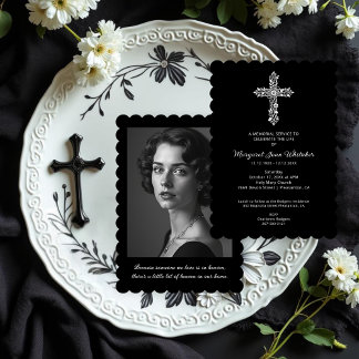 Sophisticate Christian Cross Minimal Photo Funeral Einladung
